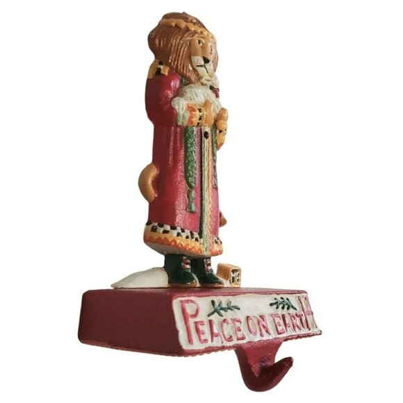 VTG Mary Engelbreit Cast Iron Christmas Stocking Hanger Lion Lamb PEACE 0N EARTH - Picture 4 of 13